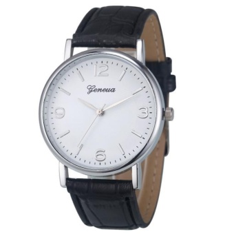 Deluxe Geneva Business Crocodile Leather Analog Quartz Unisex Wrist Watch BK - intl
