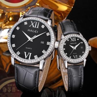 CITOLE Genuine Leather Strap Watch Brand lovers watch wholesale calendar one generation waterproof (couple Watch) (Black)