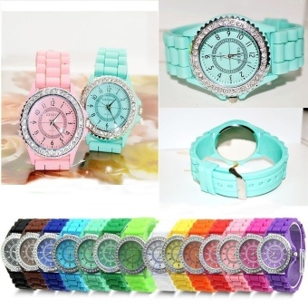 Fashion Crystal Cream Wrist Watch Quartz Watches For Unisex Women Men - intl