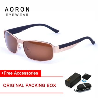 AORON Brand Brand Aoron Classic Designer Fashion Leisure Glasses Polarized Cool Sunglasses Copper Alloys Sunglasses(Golden Frame+Brown Lens)[Buy 1 Get 1 Freebie] - intl