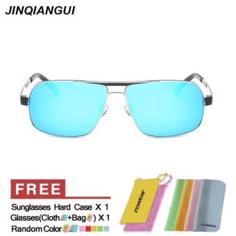 JINQIANGUI Sunglasses Men Polarized Rectangle Titanium Frame Sun Glasses Blue Color Eyewear Brand Designer UV400 - intl