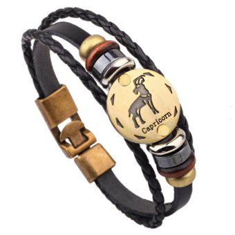 CE 2016 New Hand-Woven Genuine Leather Necklace Twelfth Constellation Bracelet Life Capricorn Jewelry Cowhide Bracelet Couple Bracelet Men's Bracelet Punk Bracelet - intl