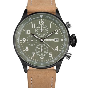 INFANTRY Mens Quartz Wrist Watch Stopwatch Date Army Fashion Sport Brown Leather