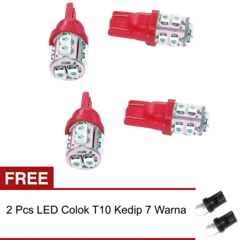 LED 10 Mata Colok Untuk Lampu Motor 4 Pcs - Merah + Gratis 2 Pcs LED Colok Kedip 7 Warna