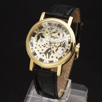 WINNER 8298 Stainless Steel Gold Case Synthetic Leather Men Male Skeleton Automatic Mechanical Self Wind Military Sport Business Wrist Watch MZ9U7 (Color:c4) - intl