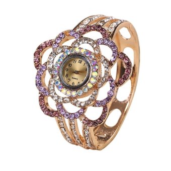 Women Round Full Diamond Bracelet Watch Analog Quartz Movement Wrist Watch - intl