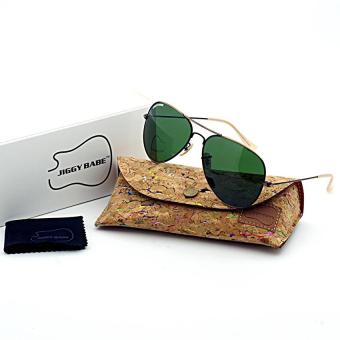 Jiggy Babe Brand Designer Aviator Sunglasses Retro Pilot 3025 58mm( Bronze / Deep Green Color ) Fashion Vintage Sun Glasses withUV400 G15 Glass Mirror Lens / Alloy Metal Frame High Quality forMen Women Driver - intl