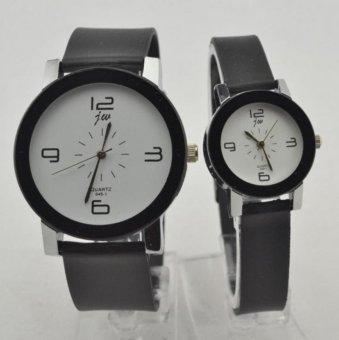 CE set of two stylish casual silicone couple watches men's watches female models couple leather belt z quartz watch fashion watch couple on the table round dial black strap White dial - intl