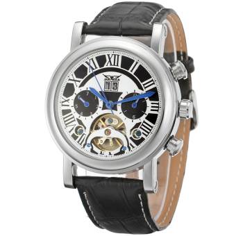 Jargar Men Mechanical Dress Watch Tourbillon Automatic Wristwatch Black Leather Strap Gift Box JAG9402M3S1