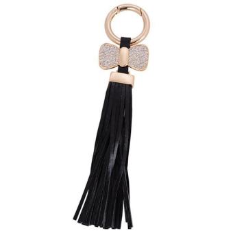 Hang-Qiao Charm Tassel Pendant Women Bag Key Chains Car Diamonds Bowtie Hang Decorations Black