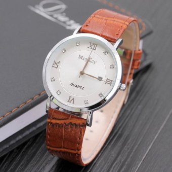 CE thin section with a calendar men's business casual watch simple belt point drill scale Europe and the United States selling fashion single product watch selling single product round dial brown strap white dial-A - intl