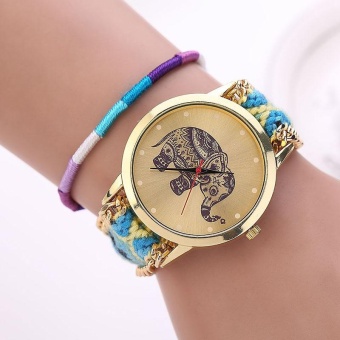 Women Girl Handmade Braided Elephant Bracelet Dial Quarzt Watch BU+YE - intl