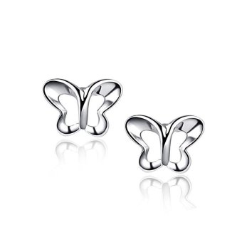 Trendy Jewelry Female 925 Sterling Silver Earrings Cute Butterfly Shape Stud Earrings - intl