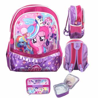 BGC My Little Pony Pinkie Pie Full Sateen Gilter Renda Tas Ransel Anak Sekolah TK + Lunch Bag Aluminium Tahan Panas - Purple Pink