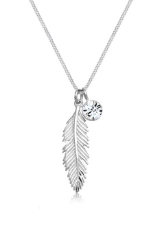 Elli Germany 925 Sterling Silver Kalung Feather Swarovski Crystals Silver