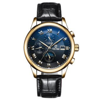 Six Pin Multifunctional Automatic Mechanical Watch for Men's Business Waterproof Watches Black Leather Strap - intl