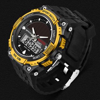 SANDA Solar Power Quartz Sport Casual Digital Watches Alarm LED Military Waterproof Wristwatches (Gold) (Black) - Intl
