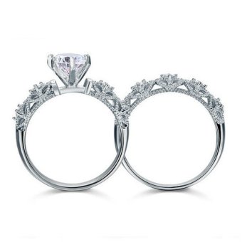 Vintage Style 1.25 Ct Created Diamond Solid Sterling 925 Silver 2-Pc Wedding Engagement Ring Set 