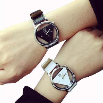 2PCS Unique Hollowed-out Triangular Dial Black Fashion Watch Black White - intl