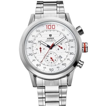 WEIDE WH-3311 Men's Fashion Stainless Steel Band 3ATM Waterproof Quartz Watch With Calendar - White + Silver