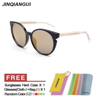 JINQIANGUI Sunglasses Women Oval Plastic Frame Sun Glasses Gold Color Eyewear Brand Designer UV400 - intl