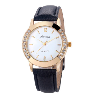 Coconie Fashion Women Diamond Analog Leather Quartz Wrist Watch Watches Black