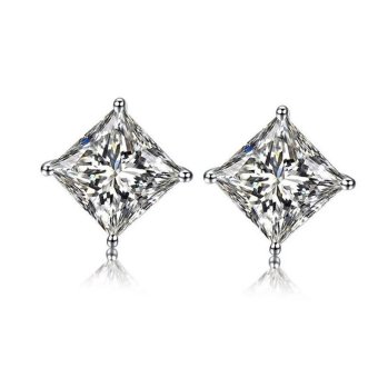 Solid 925 Sterling Silver Earrings Princess Cut CZ Diamond Wedding Earrings Stud for Women