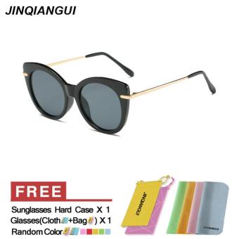JINQIANGUI Sunglasses Women Cat Eye Retro Plastic Frame Sun Glasses Black Color Eyewear Brand Designer UV400 - intl