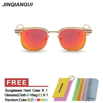 JINQIANGUI Sunglasses Men Square Titanium Frame Sun Glasses Red Color Eyewear Brand Designer UV400 - intl