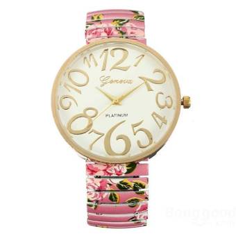LD Shop Women Trendy Dial Rose Flower Elastic Strap Bracelet Wrist Watch (Pink)