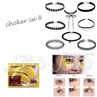 8 PCS Women Girls Ladies Lace Flower Sexy Bohemia Black Neck Choker Necklace Jewelry - Collagen Crystal Eye Mask - Masker Mata