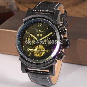 Jargar Automatic Men Black Color Wristwatch with Black Leather Band - intl
