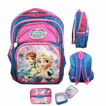 BGC Frozen Fever Tas Ransel Anak Sekolah SD + Lunch Bag Aluminium Tahan Panas - Blue Pink Prada