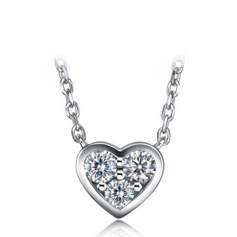 Women Necklace Pendant Three Stons Prong Setting CZ Heart Shape Pendant 925 Sterling Silver Necklace - intl