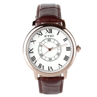 EYKI Fashion Couple PU Leather Roman Numerals Dial Quartz Wrist Watch (Brown) - intl