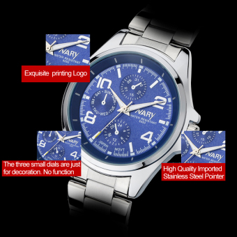 2016 Best Quality NARY 6050 Men's Classical Stainless Steel Band Quartz Watch (blue)