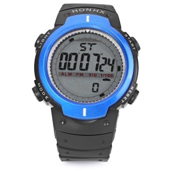 HONHX 9040 LED Digital Sport Watch Cold Light Big Round Dial Rubber Band Water Resistance Wristwatch (BLUE)
