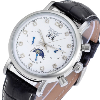 Jargar Automatic Dress Watch with Black Leather Strap Gift Box JAG348M3S2 (White)