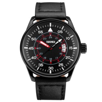 SKMEI Mens Automatic Watch Fashion Leather clock top quality famous china brand waterproof luxury military vintage(Black) - intl