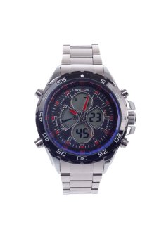 WEIDE WH-1103 Vogue Men's Quartz & LED Dual Time Display Wrist Watch 1 x CR2016(Silver + Black)