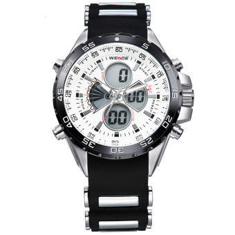 WEIDE Men Sports Watches Brand Quartz Watch Relogio Masculino LCD Digital Display Silicone Strap Alarm Waterproof Wristwatches(White) - intl