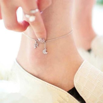 Girl's Style Ankle Chain Bracelet Gorgeous Moon Cute Star Design Genuine 925 Sterling Silver Chain Link Bracelet - intl
