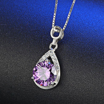 Amethyst Purple Color Pendant Women Trendy Necklace S925 Silver Jewelry Gift for Ladies
