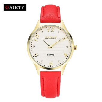 Bessky Women Fashion Leather Band Analog Quartz Round Wrist Watch Watches Red Free shipping - intl