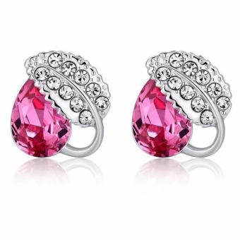Vienna Linz Anting Wanita Acacia Leaves Crystal Earrings 925 Sterling Silver Fashion Aksesories Feminim Trendy Cantik Design - Pink