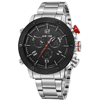 [100% Genuine]WEIDE Men Digital LCD Dual Display Wristwatches Quartz Watch Stainless Steel Waterproof Sport Watches 5206 - intl