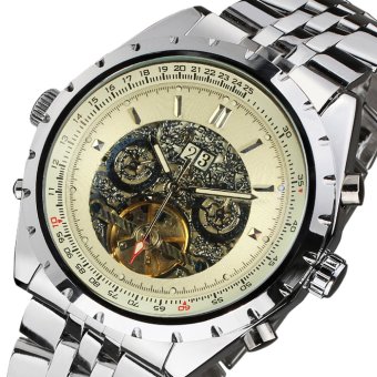 Jargar Tourbillon Calendar Automatic Men Watch With Silver Stainless Steel Band Wristwatch(Beige) - Intl
