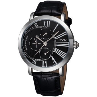 kobwa EYKI Mens WatchesTop Brand Luxury Casual Business Quartz Wristwatch Leather Strap Male Clock Date watch masculino (black silver black)