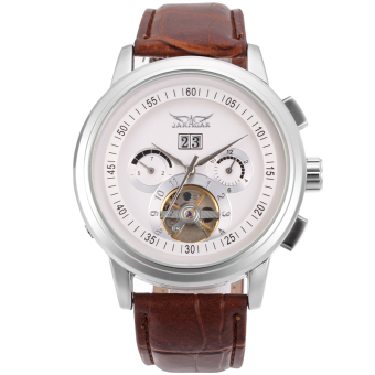 Jargar Men Mechanical Dress Watch Tourbillon Automatic Wristwatch Black Leather Strap Gift Box JAG16557M3S2 (White)