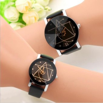 CE set of two new Korean version of the brown glass gear second hand belt couple watch fashion alloy watch fashion watch fashion single product couple fashion watch selling single product round dial black strap black dial - intl